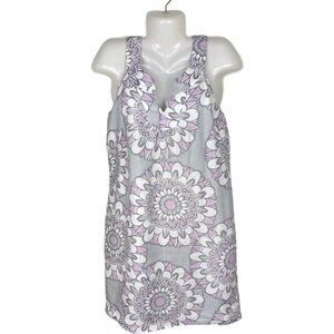 LOFT Factory woman’s 100% Linen Dress Gray Lavender Floral print sleeveless 8